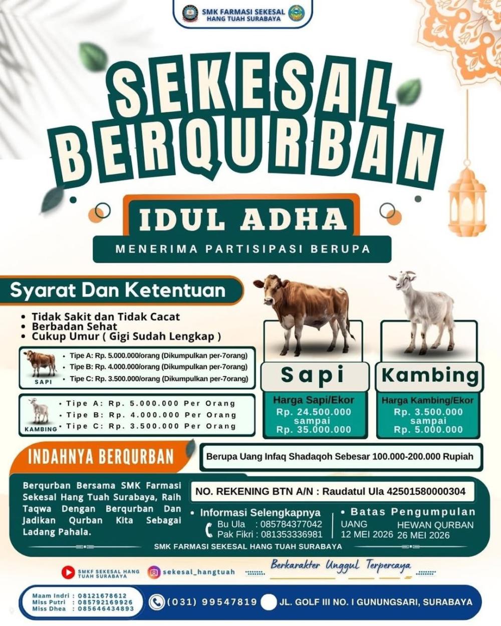 Sekesal Berqurban: SMK Farmasi Sekesal Hang Tuah Surabaya Ajak Berbagi di Hari Raya Idul Adha 2026