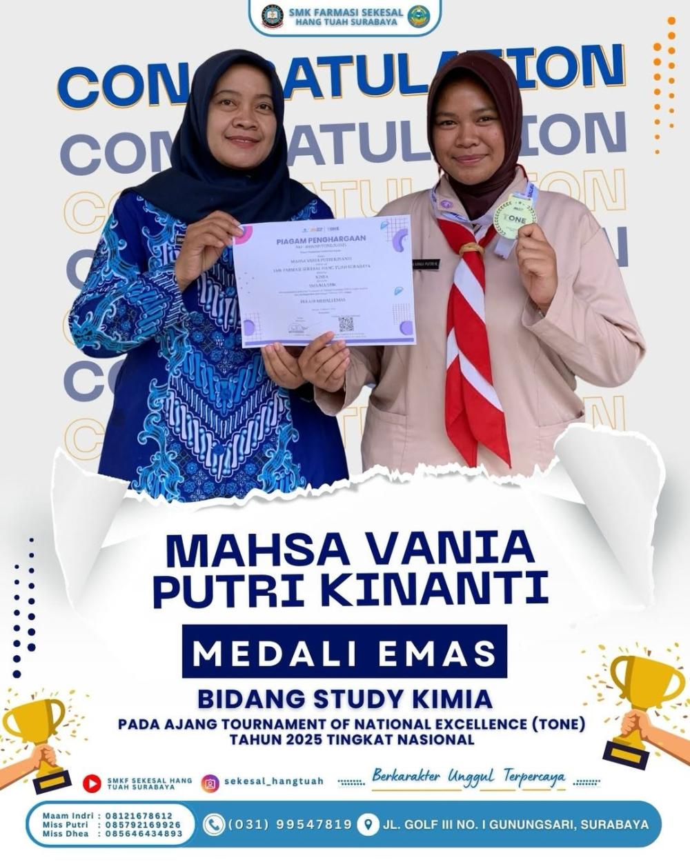 Medali Emas Kimia – Tournament of National Excellence (TONE) 2025 Tingkat Nasional